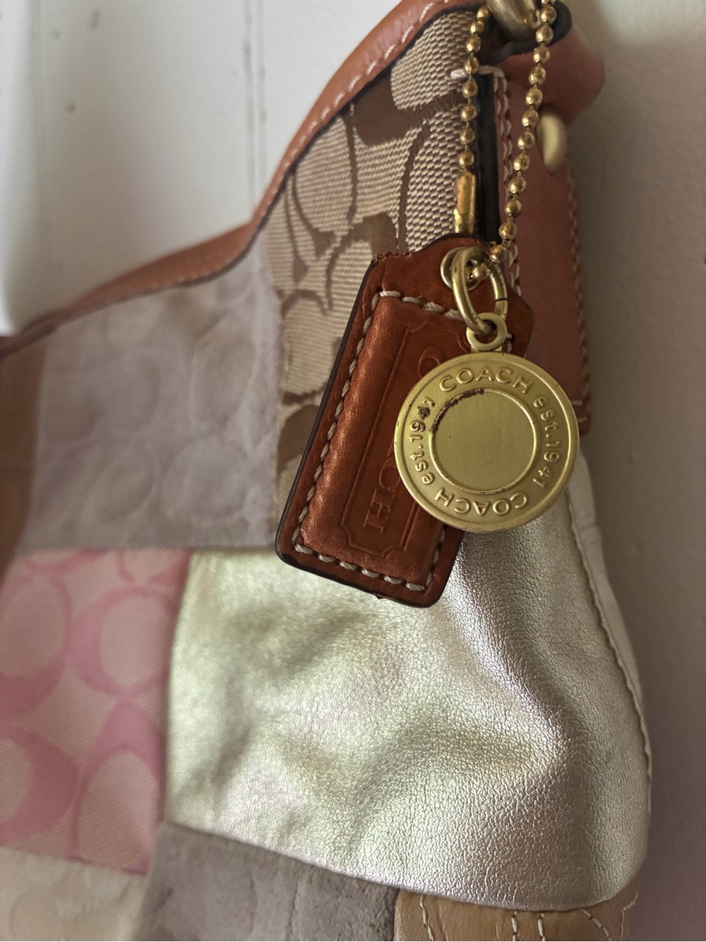 Vintage Voach patchwork design signature hobo bag y2k multicolor canvas leather - Picture 2 of 9